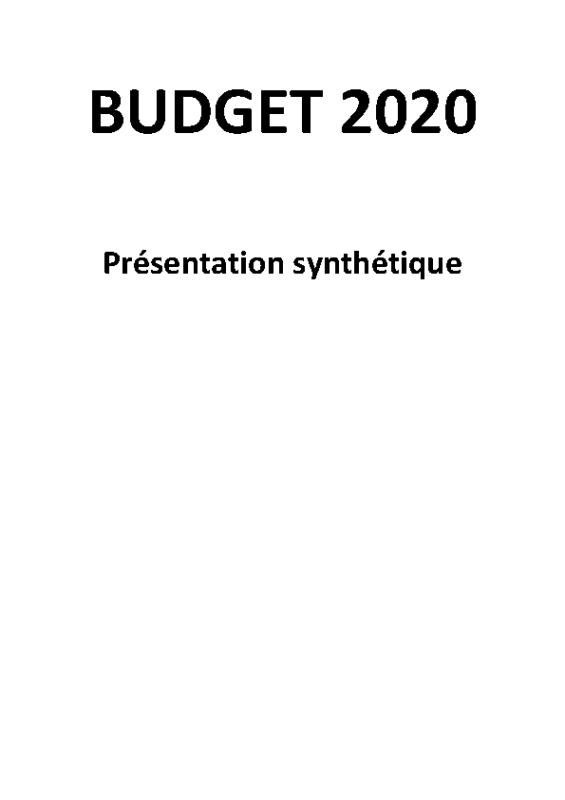 Présentation synthétique du budget 2020