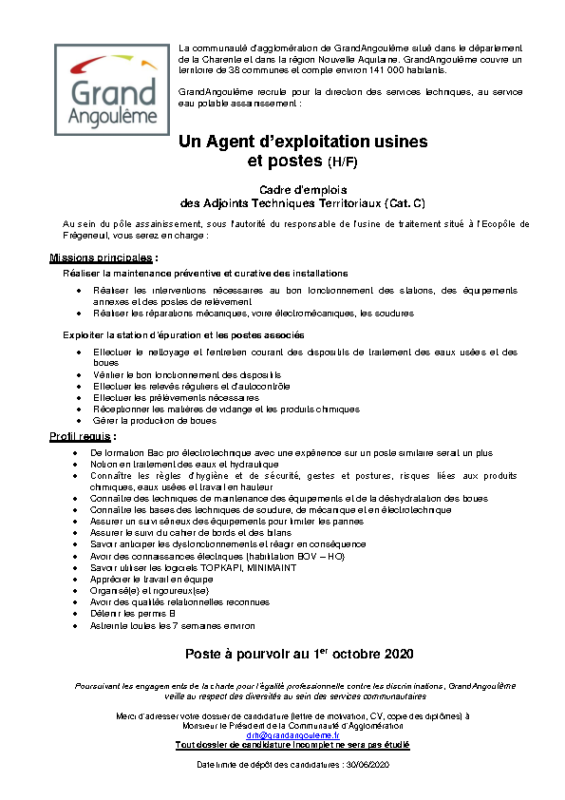 Offre n°27 – Agent d’exploitation