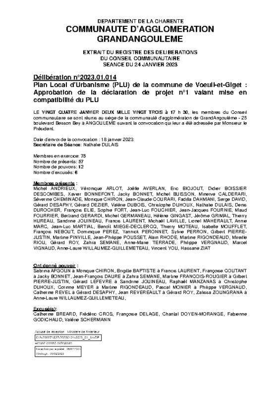 délibération approbation