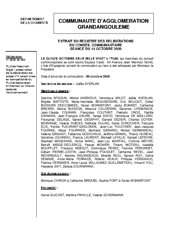 Délibération de prescription
