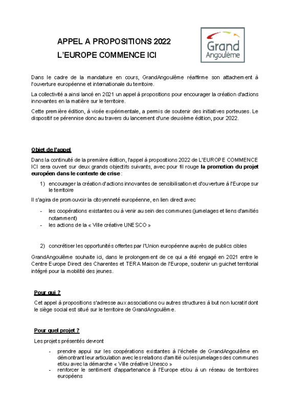Règlement Appel à propositions