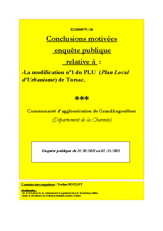 Conclusions Modification n°1 Torsac