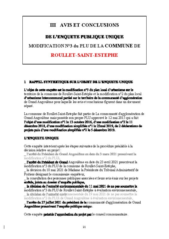Conclusions Modification n°3 PLU Roullet