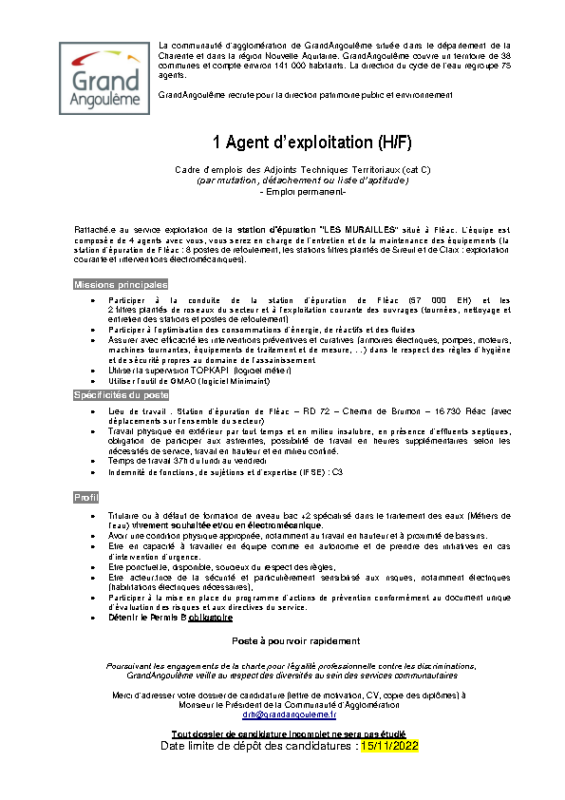 Offre n°34 – Agent d’exploitation