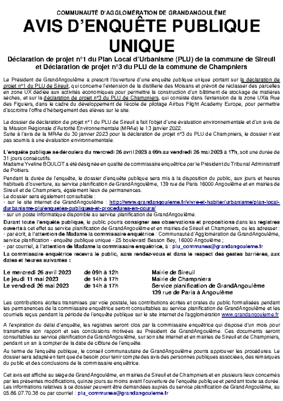 Avis enquête publique