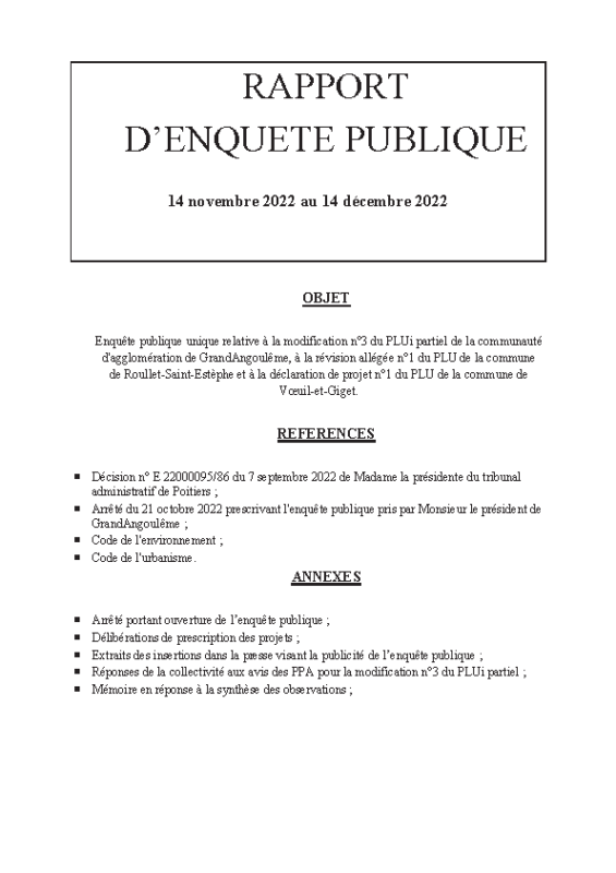 RAPPORT ET CONCLUSIONS