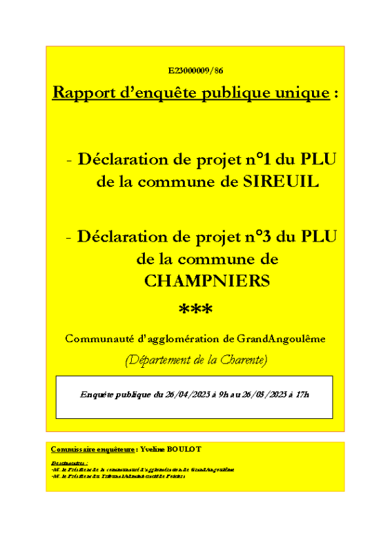 1 Rapport enquête publique unique Sireuil & Champniers
