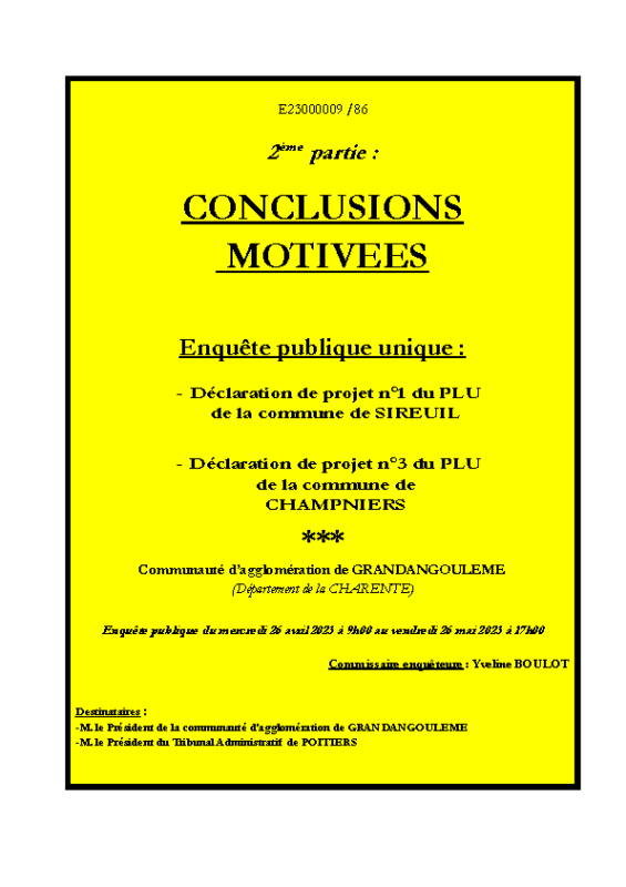 2 Conclusions motivées déclarations de projets des PLU de SIREUIL & Champniers