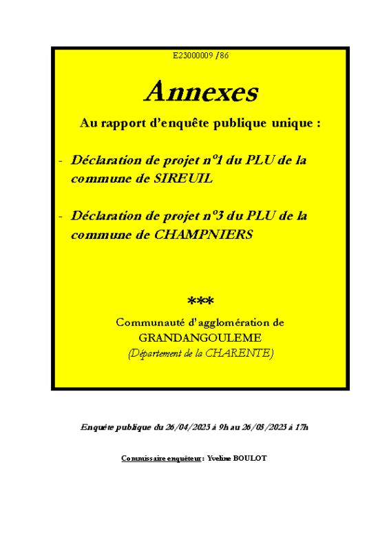 3 Annexes au rapport d’enquête unique Sireuil & Champniers E23000009 86
