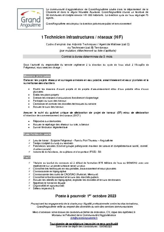 Offre n° 45 – 1 Technicien infrastructures/réseaux (H/F)