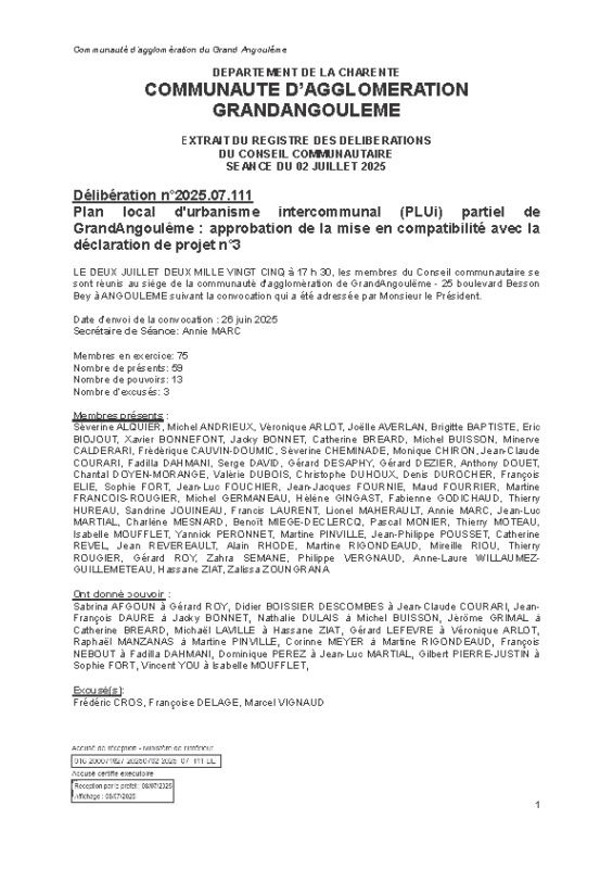 Délibération approbation