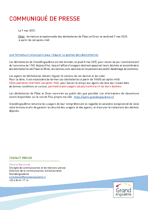 Fermeture exceptionnelle des déchetteries