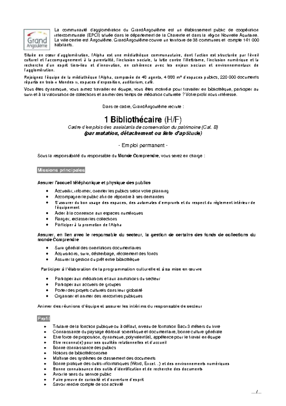 Appel à candidature – Bibliothecaire