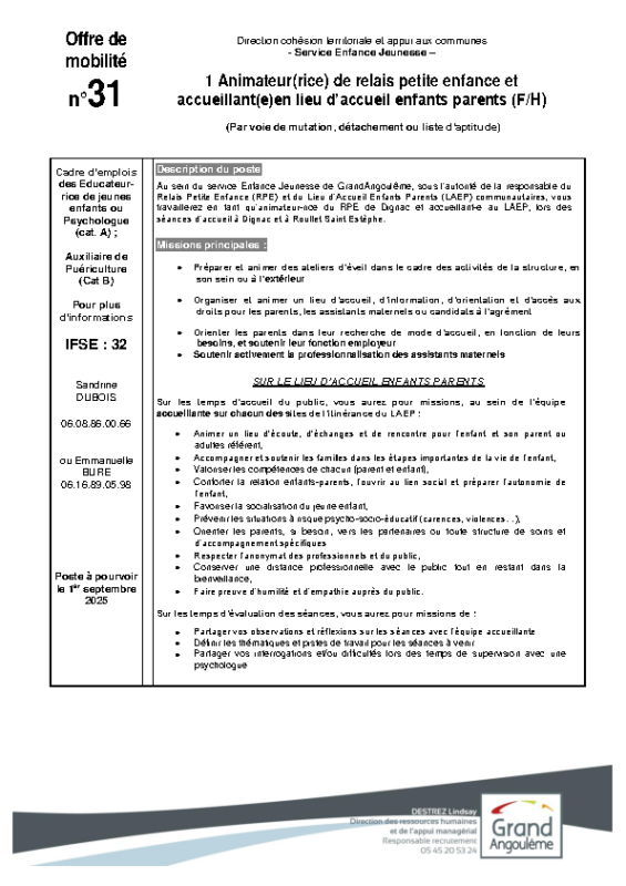 31- Offres de mobilitè Interne -Animateur de relais petite enfance