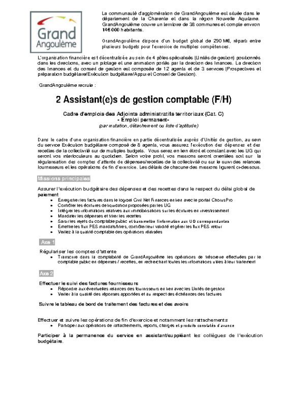 Appel à candidature assistant de gestion comptable