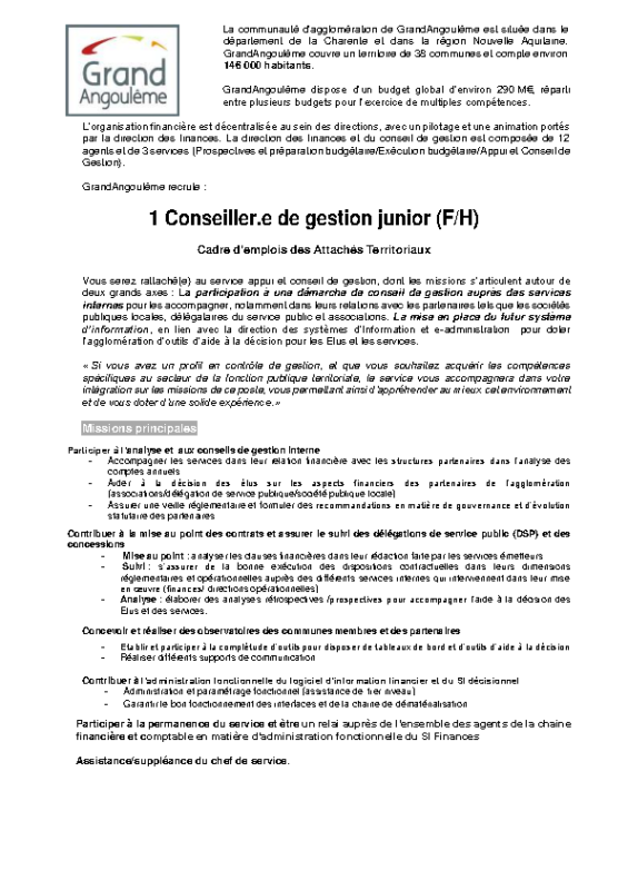 Appel à candidature conseiller de gestion junior