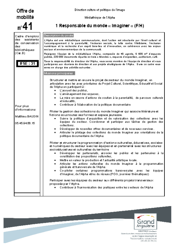41 – offre de mobilité Responsable monde imaginer