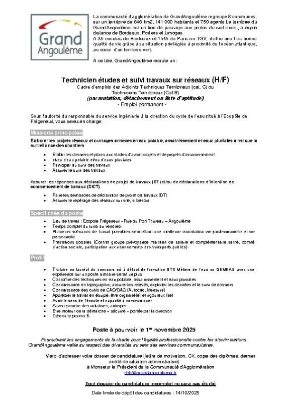 Appel à candidature Technicien_études_travaux_ réseaux