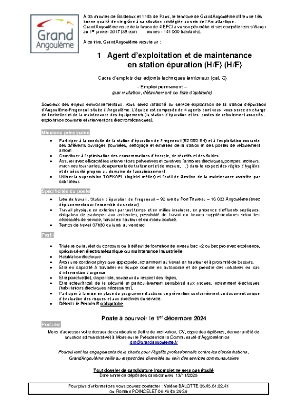 49- Appel à  candidature agent exploitation F H