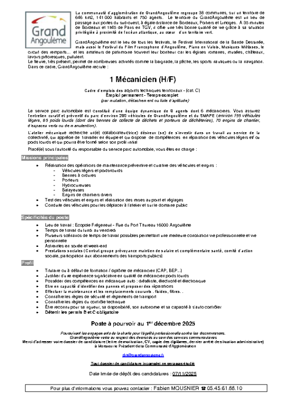50- Appel à  candidature mécanicen F H