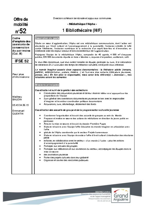 52- Offres de mobilitè bibiothécaire