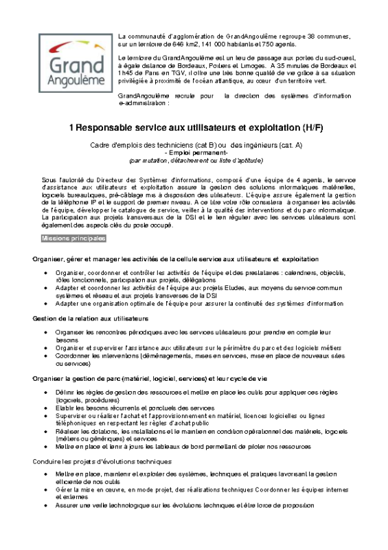 55- Appel à candidature Responsable service aux utilisateurs et exploitation –