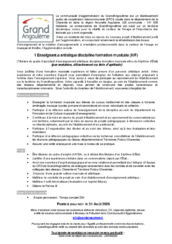16- Appel à  candidature enseignant musical