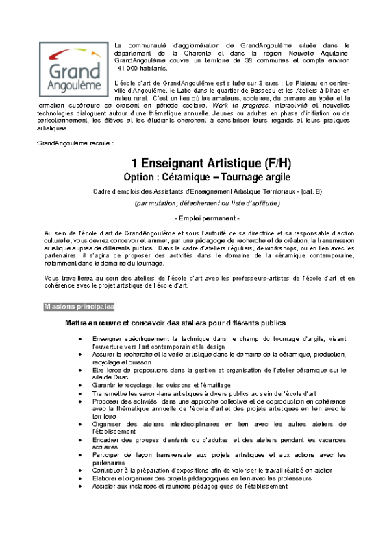 27- Appel à  candidature AEA Céramique