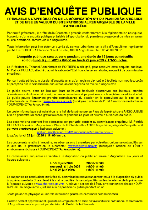 AVIS ENQUETE PSMV
